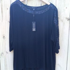 Cable&Gage knit sequin detailed top 3/4 side slit sleeve. Sz 1X